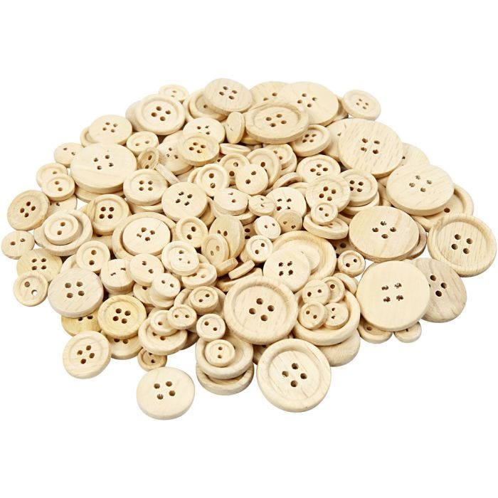Boutons en bois, d 8+11+15+18+23 mm, 440 pièces/ 1 Pq.