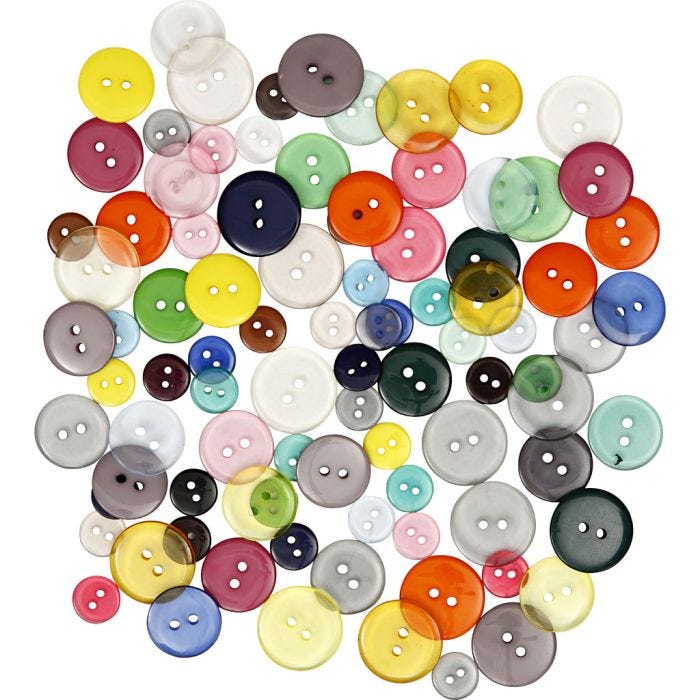 Boutons, d 12+18+20 mm, ass. de couleurs, 50 gr, 100 pièces/ 1 Pq.