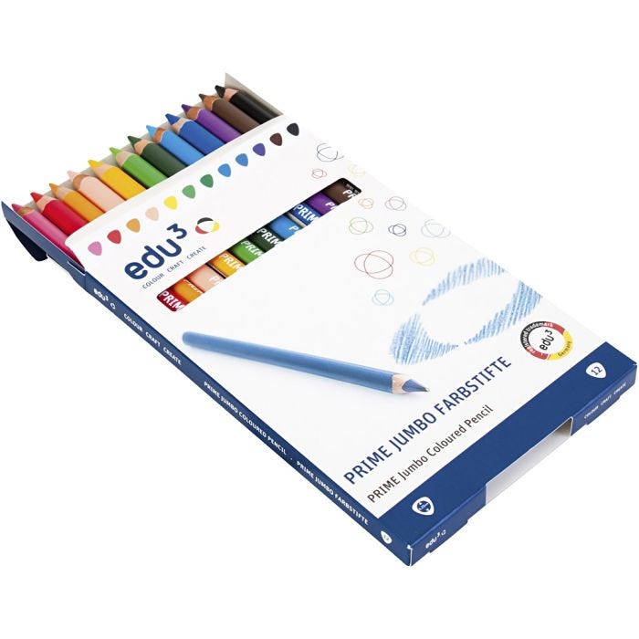 Crayons de Couleur Jumbo edu, ép. 10 mm, mine 6,25 mm, ass. de couleurs, 12 pièces/ 1 Pq.