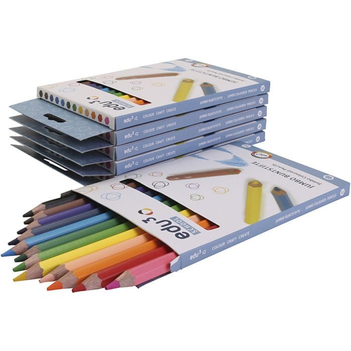 Crayons de Couleur Jumbo edu, ép. 10 mm, mine 5 mm, ass. de couleurs, 6x12 pièces/ 1 Pq.