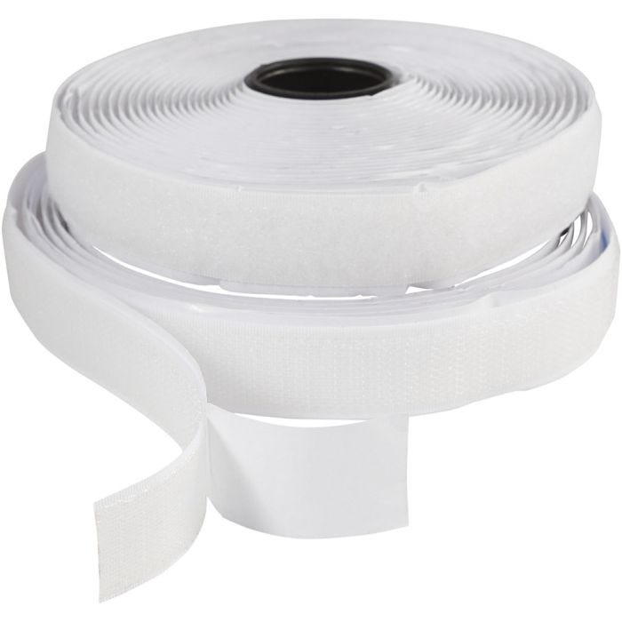 Bande Velcro , autocollant, L : 20 mm, blanc, 5 m/ 1 rouleau