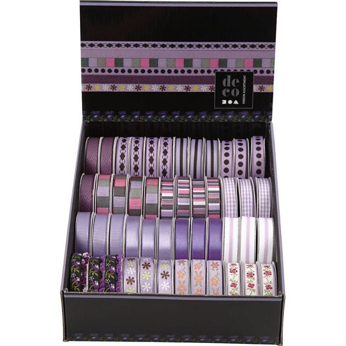 Rubans décoratifs - Assortiment, L : 10 mm, violet, 48x2 m/ 1 Pq.