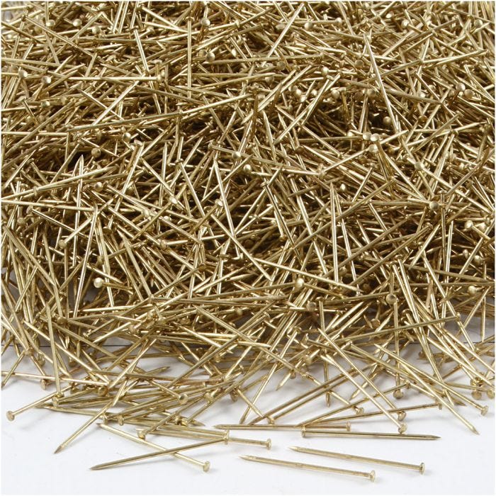 Epingles à tête, L : 18 mm, ép. 0,6 mm, or, 500 gr/ 1 Pq.