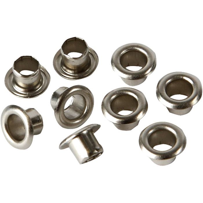 Eyelets, H: 4,5 mm, d 7,5 mm, gatgrootte 4 mm, zilver, 100 stuk/ 1 doos