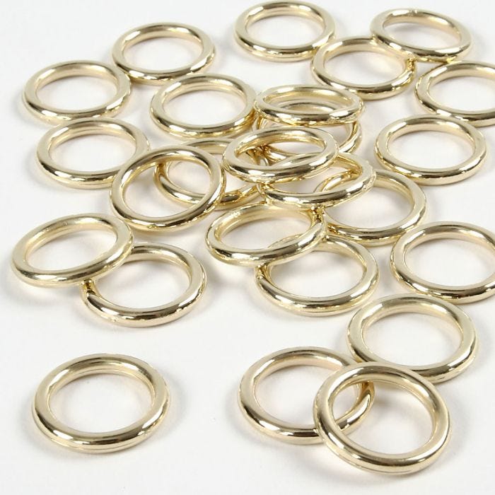 Bague en plastique, dim. 15 mm, ép. 2 mm, or, 25 pièces/ 1 Pq.