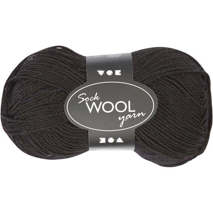 Pelote de Laine pour Chaussettes, L : 200 M, noir, 50 gr/ 1 boule