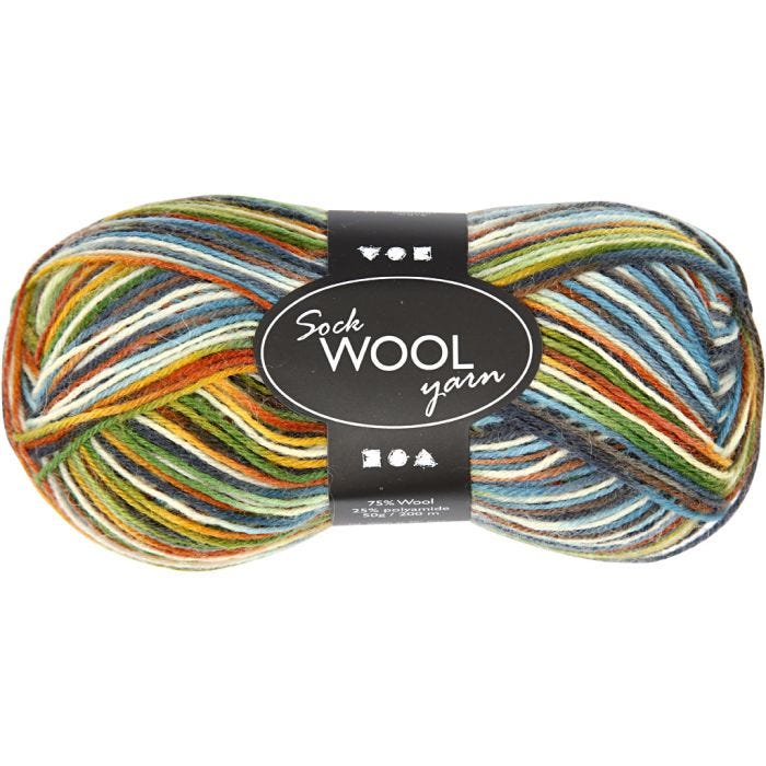 Pelote de Laine pour Chaussettes, L : 200 M, vert mousse, 50 gr/ 1 boule