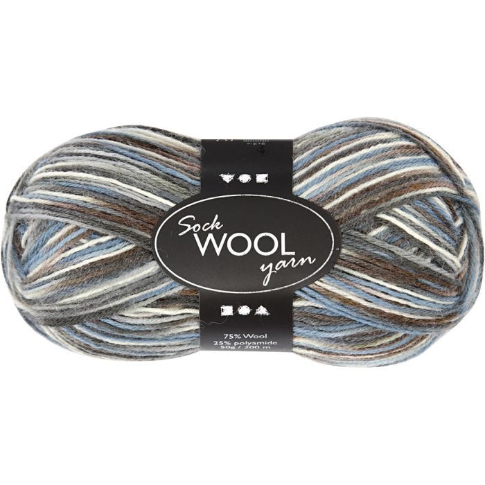 Pelote de Laine pour Chaussettes, L : 200 M, harmonie bleu/gris, 50 gr/ 1 boule