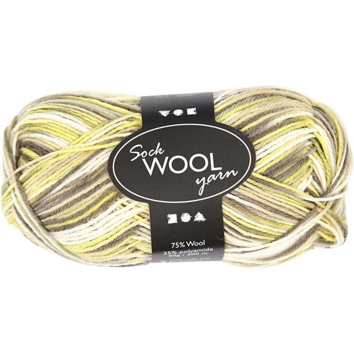 Pelote de Laine pour Chaussettes, L : 200 M, vert, jaune, 50 gr/ 1 boule