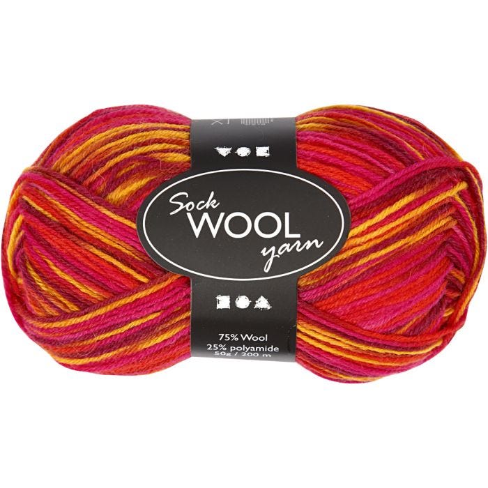 Pelote de Laine pour Chaussettes, L : 200 M, ass. de couleurs, 50 gr/ 1 boule