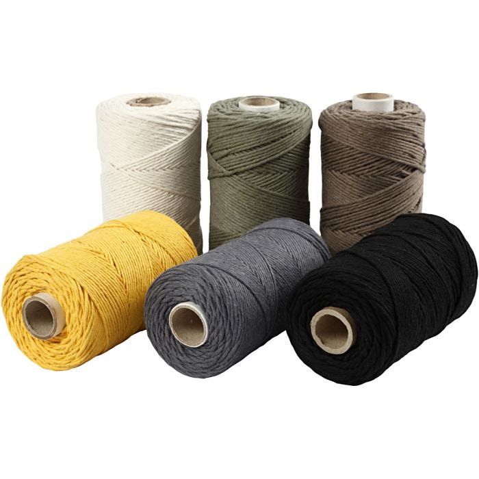 Cordon pour Macramé, L : 198 M, d 2 mm, ass. de couleurs, 6x330 gr/ 1 Pq.