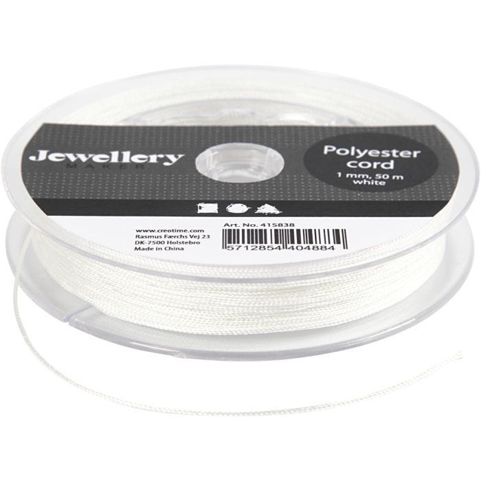 Cordon en polyester, ép. 1 mm, blanc, 50 m/ 1 rouleau