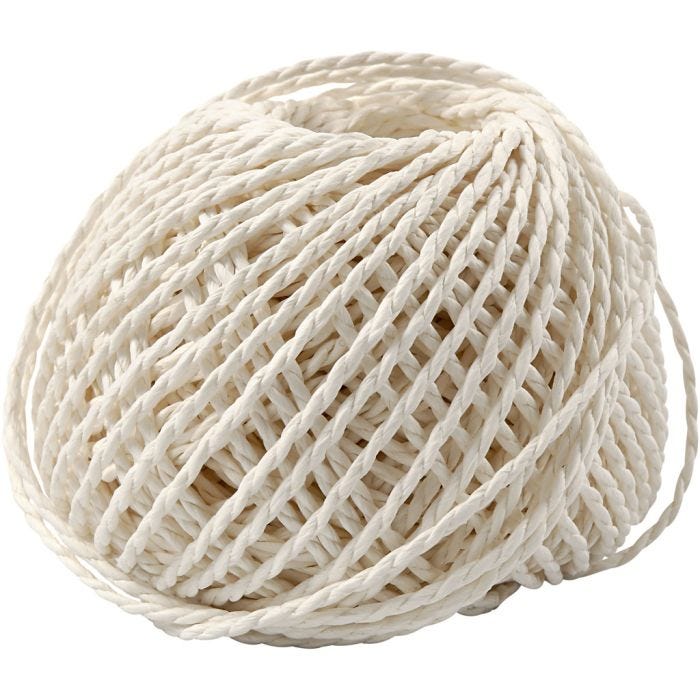 Ficelle de Papier, ép. 2,5-3 mm, blanc, 150 gr, 40 m/ 1 boule