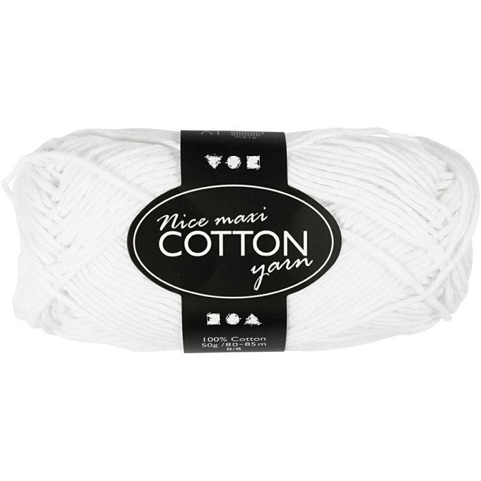 Pelote de fil de coton, dim. 8/8, L : 80-85 M, dim. maxi, blanc, 50 gr/ 1 boule