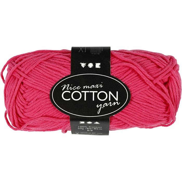 Pelote de fil de coton, dim. 8/8, L : 80-85 M, dim. maxi, rose, 50 gr/ 1 boule