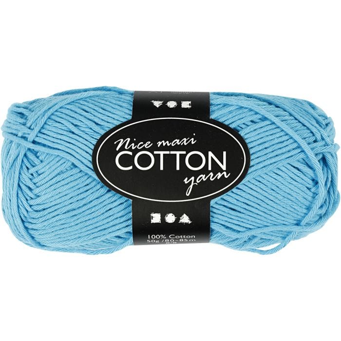 Pelote de fil de coton, dim. 8/8, L : 80-85 M, dim. maxi, turquoise, 50 gr/ 1 boule