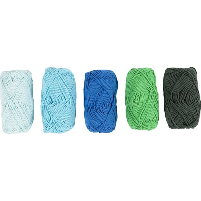 Fil de coton, dim. 8/4, L : 5x50 M, harmonie bleu/vert, 5x20 gr/ 1 Pq.