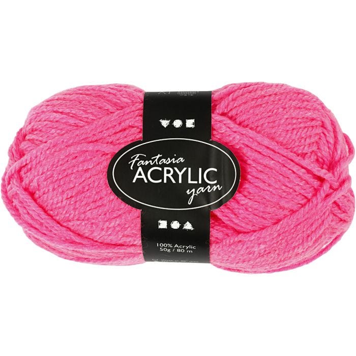 Pelote de laine acrylique Fantasia, L : 80 M, rose néon, 50 gr/ 1 boule