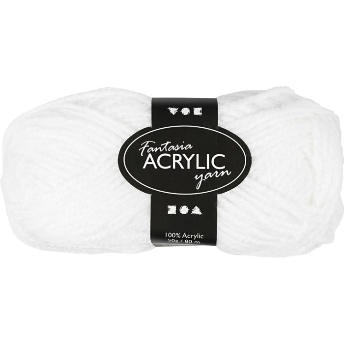 Pelote de laine acrylique Fantasia, L : 80 M, aiguille 4,5-5, blanc, 50 gr/ 1 boule