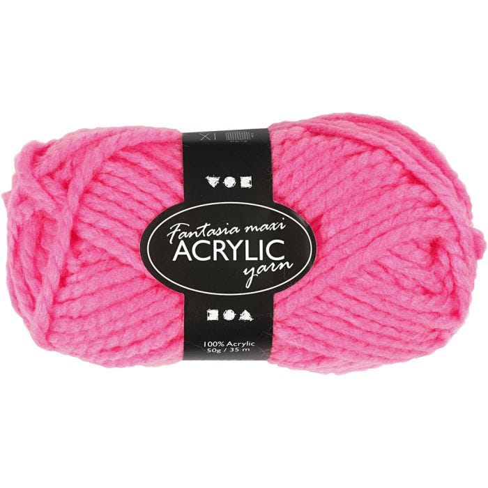 Pelote de Laine Acrylique Fantasia, L : 35 M, Maxi, rose néon, 50 gr/ 1 boule