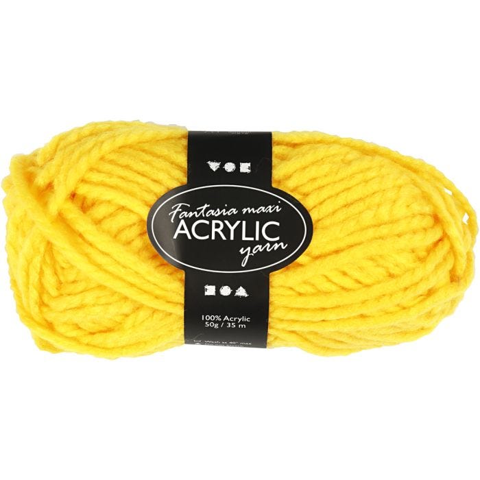 Pelote de Laine Acrylique Fantasia, L : 35 M, Maxi, jaune, 50 gr/ 1 boule