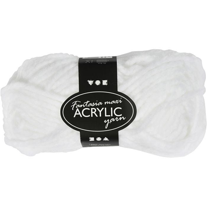 Pelote de Laine Acrylique Fantasia, L : 35 M, Maxi, blanc, 50 gr/ 1 boule