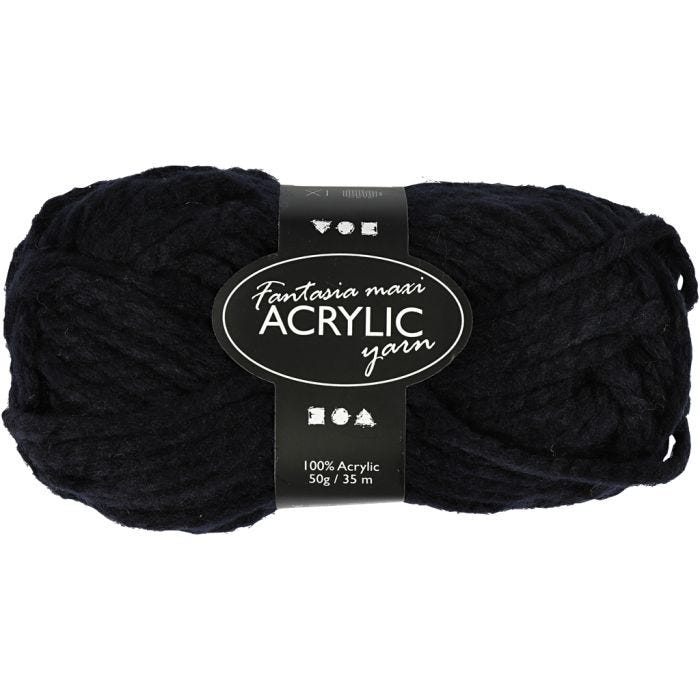 Pelote de Laine Acrylique Fantasia, L : 35 M, Maxi, noir, 50 gr/ 1 boule