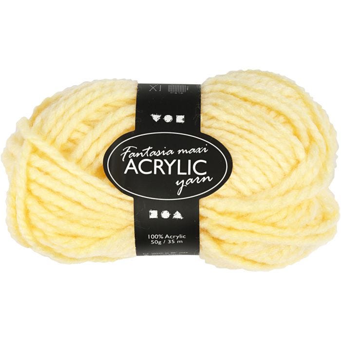 Pelote de Laine Acrylique Fantasia, L : 35 M, Maxi, jaune clair, 50 gr/ 1 boule
