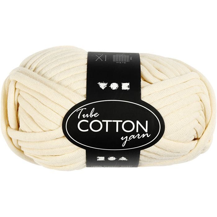 Pelote de fil de coton tubulaire, L : 45 M, blanc cassé, 100 gr/ 1 boule
