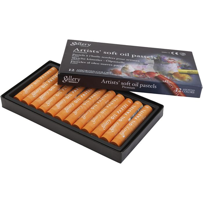 Pastels à l'huile Gallery, L : 7 cm, d 11 mm, ép. 11 mm, orange, 12 pièces/ 1 Pq.