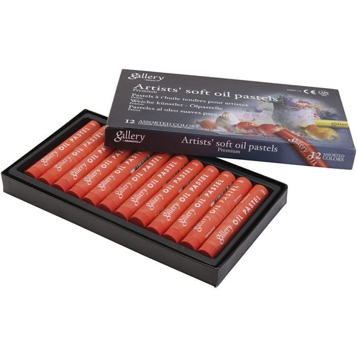 Gallery Oliepastel, L: 7 cm, d 11 mm, dikte 11 mm, vermilion, 12 stuk/ 1 doos