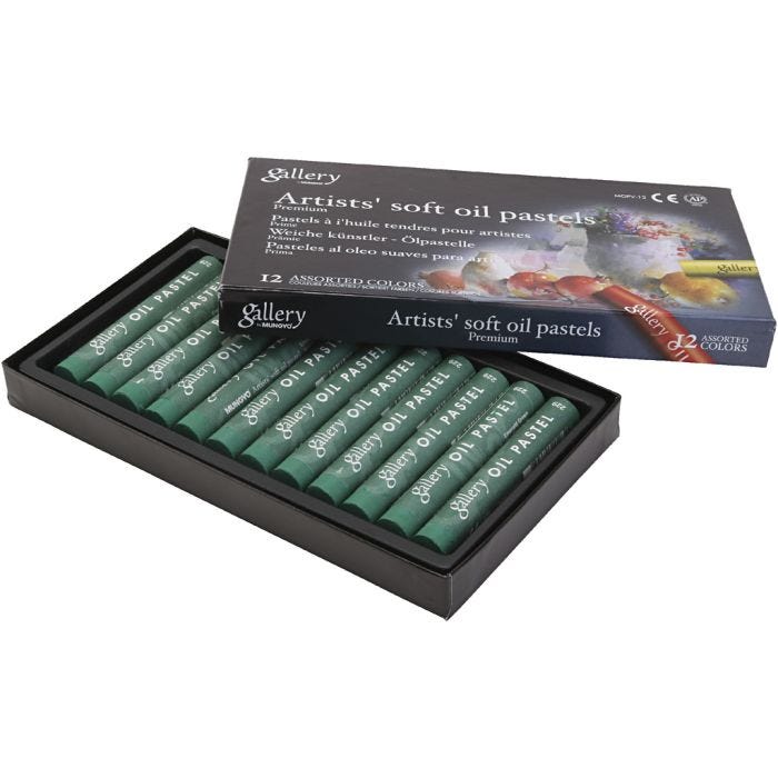 Pastels à l'huile Gallery, L : 7 cm, d 11 mm, ép. 11 mm, émeraude, 12 pièces/ 1 Pq.
