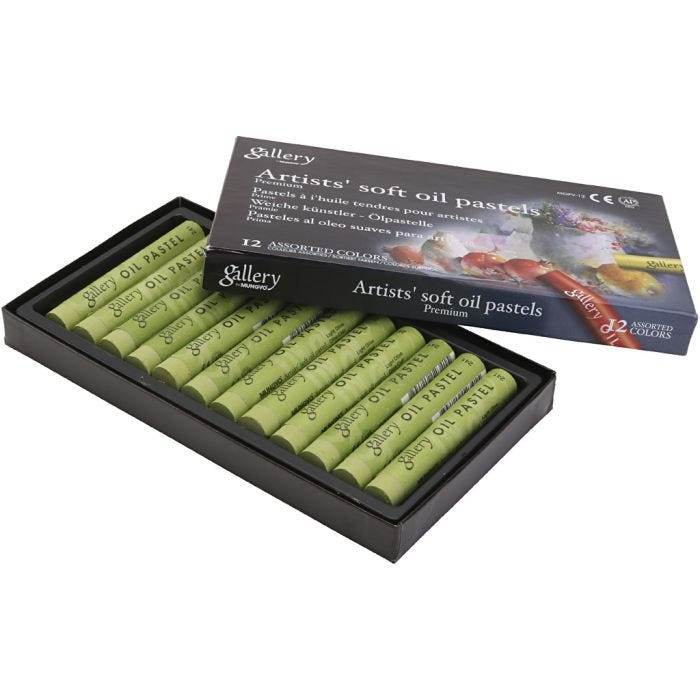 Pastels à l'huile Gallery, L : 7 cm, d 11 mm, ép. 11 mm, olive, 12 pièces/ 1 Pq.
