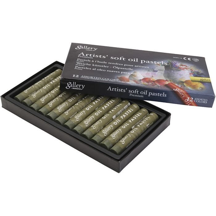Pastels à l'huile Gallery, L : 7 cm, d 11 mm, ép. 11 mm, olive, 12 pièces/ 1 Pq.