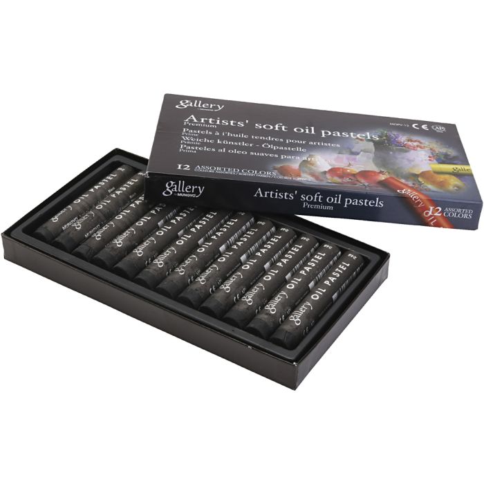 Pastels à l'huile Gallery, L : 7 cm, d 11 mm, ép. 11 mm, noir, 12 pièces/ 1 Pq.