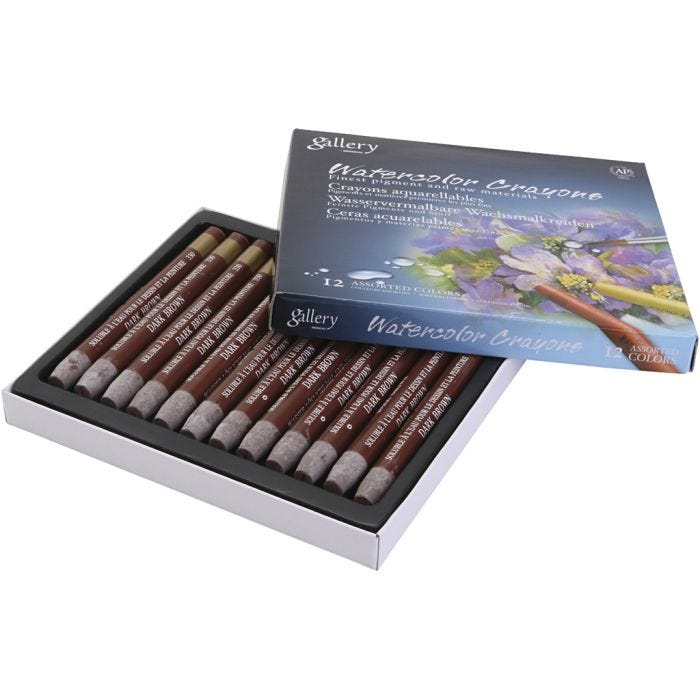 Pastels à la cire aquarellables, brun foncé, 12 pièces/ 1 Pq.