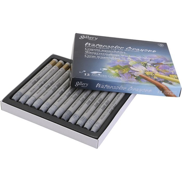 Pastels à la cire aquarellables, gris, 12 pièces/ 1 Pq.