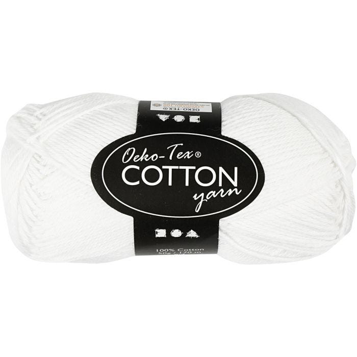 Fil de coton, dim. 8/4, L : 170 M, blanc, 50 gr/ 1 boule