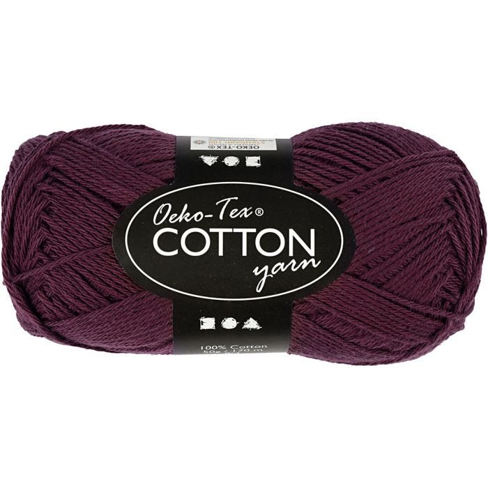 Katoengaren, afm 8/4, L: 170 M, plum, 50 gr/ 1 bol