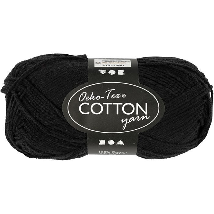 Fil de coton, dim. 8/4, L : 170 M, noir, 50 gr/ 1 boule