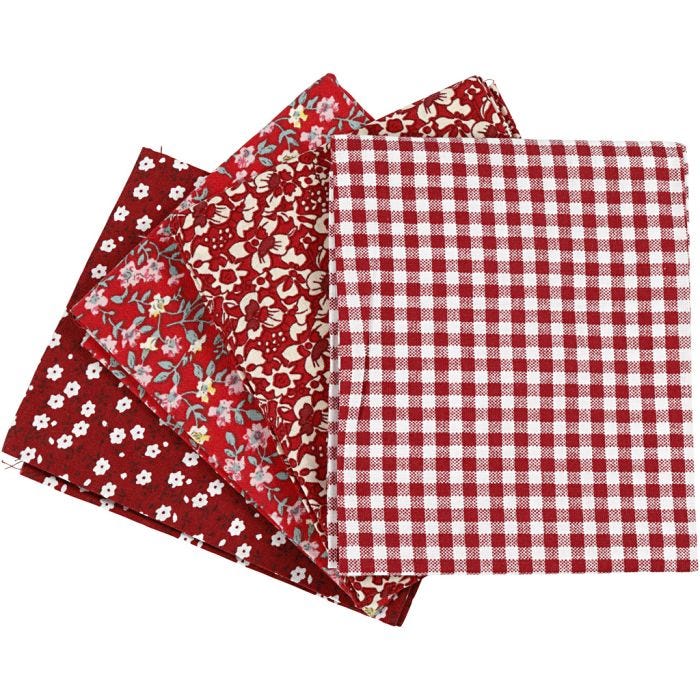 Patchwork stof, afm 45x55 cm, 100 gr, rood, 4 stuk/ 1 bol