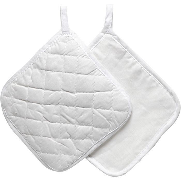 Des maniques, dim. 20x20 cm, 145 gr, blanc, 1 paire