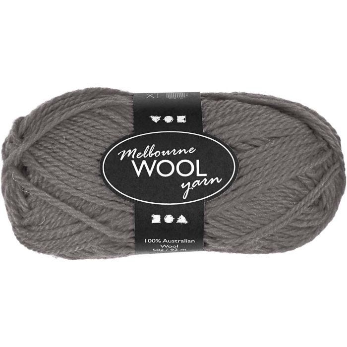 Pelote de laine Melbourne, L : 92 M, gris, 50 gr/ 1 boule
