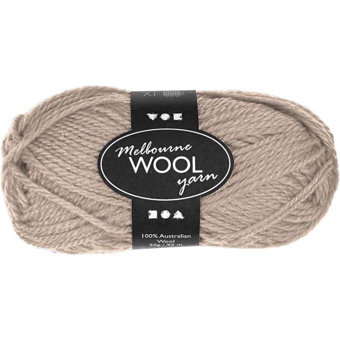 Pelote de laine Melbourne, L : 92 M, beige, 50 gr/ 1 boule