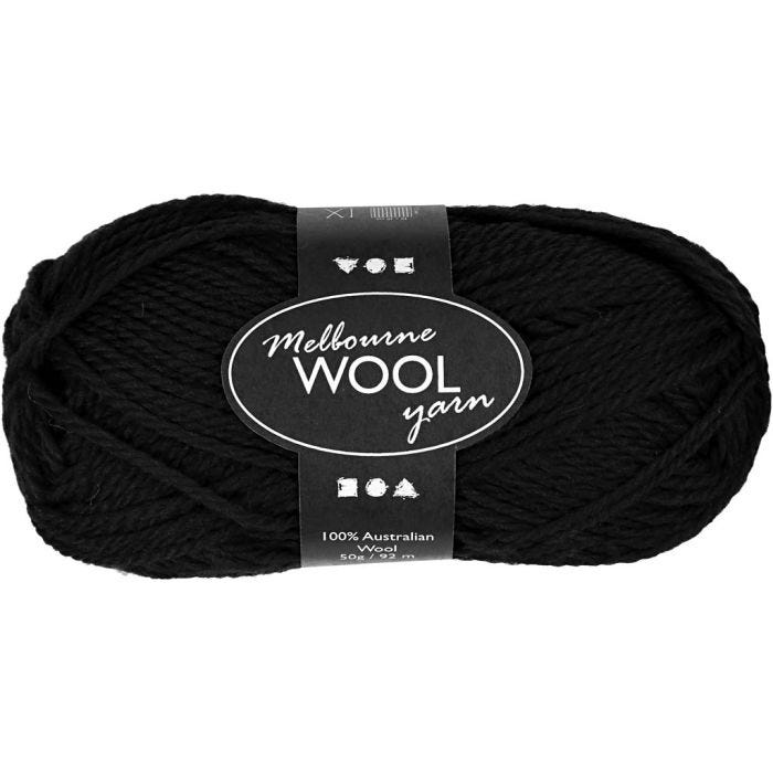 Pelote de laine Melbourne, L : 92 M, noir, 50 gr/ 1 boule