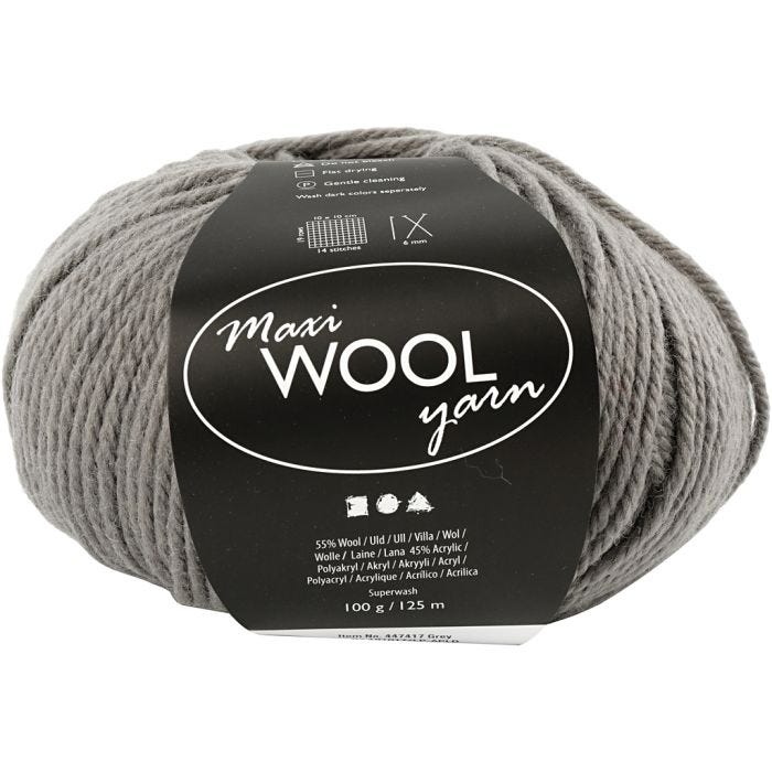 Pelotes de Laine, L : 125 M, gris, 100 gr/ 1 boule