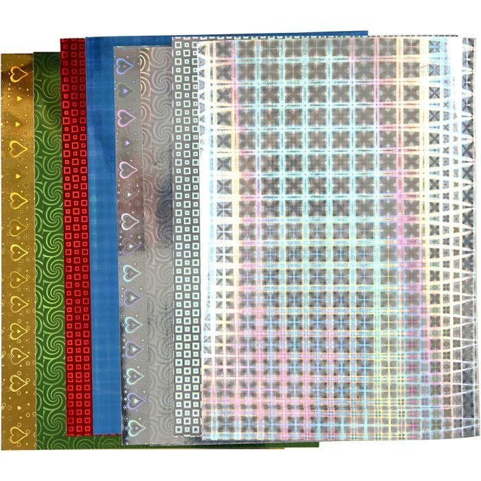 Papier holographique, A4, feuille 210x297 mm, 120 gr, 8 flles ass./ 1 Pq.