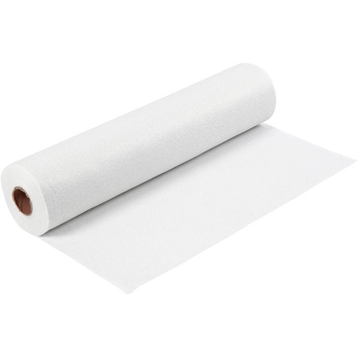 Feutrine synthétique, L : 45 cm, ép. 1,5 mm, 180-200 gr, blanc, 5 m/ 1 rouleau