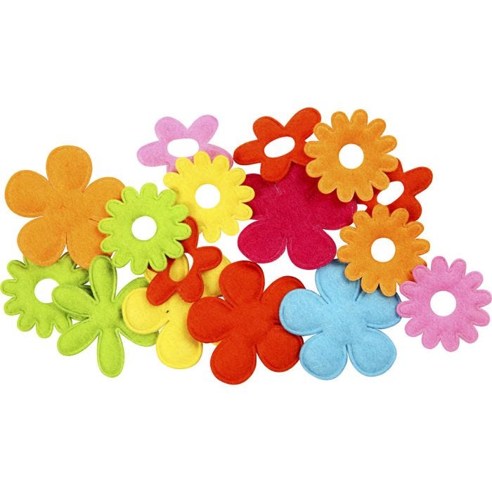 Fleurs en feutre, dim. 35x45 mm, ép. 1,2 mm, 16 pièces/ 1 Pq.