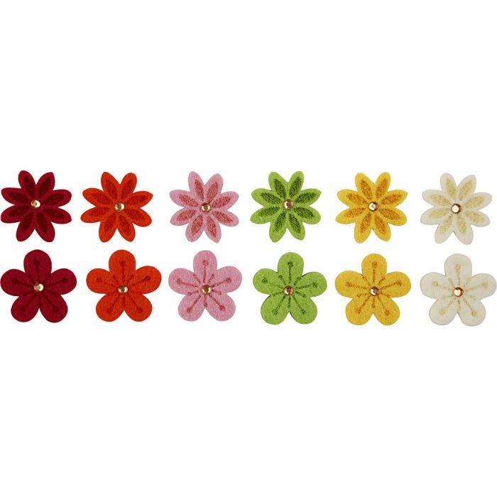 Fleurs en feutre, d 30 mm, ép. 2,5 mm, 12 pièces/ 1 Pq.
